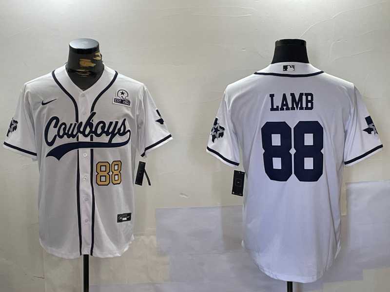 Mens Dallas Cowboys #88 CeeDee Lamb White 2022 Olive Salute To Service Cool Base Stitched Baseball Jersey